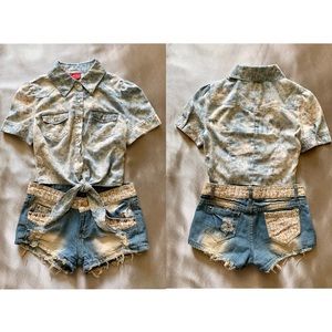 Vero Moda Floral Self-tie Bow Top & Denim Shorts